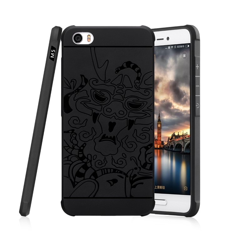 Auspicious Dragon Pattern Drop-proof Imprint TPU Case for Xiaomi Mi 5 - Black-1