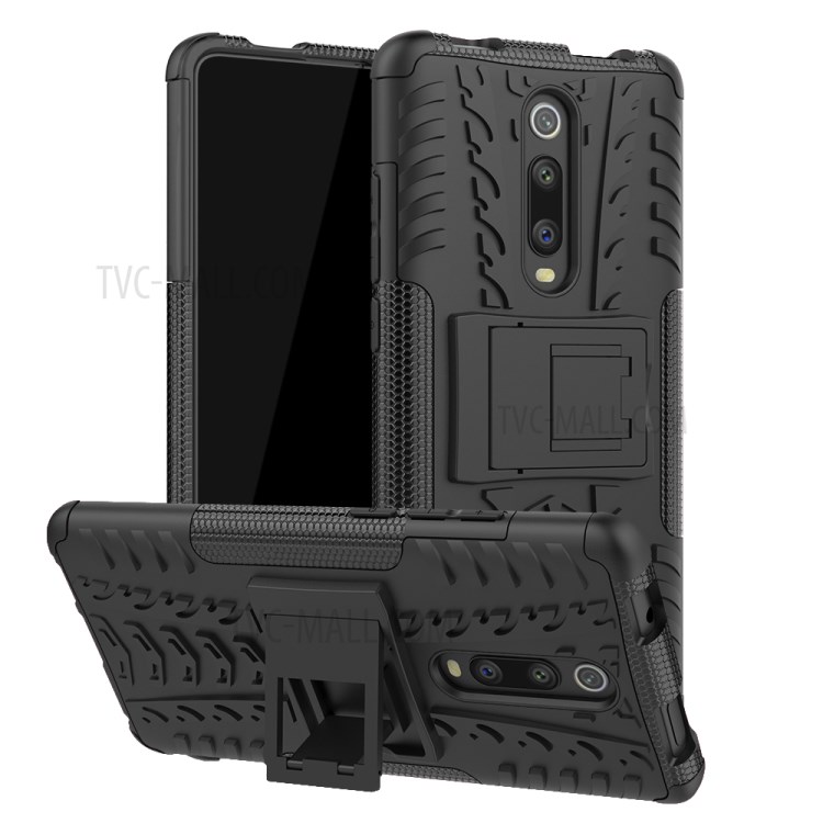 Tyre Pattern PC +TPU Hybrid Back Case with Kickstand for Xiaomi Redmi K30/K30 5G - Black-1