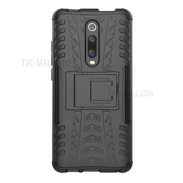 Tyre Pattern PC +TPU Hybrid Back Case with Kickstand for Xiaomi Redmi K30/K30 5G - Black-3