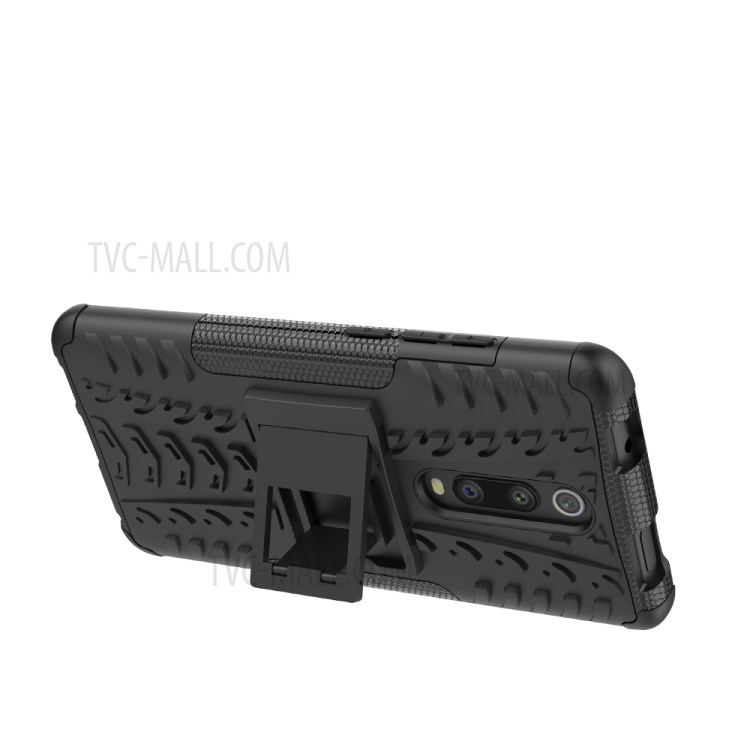 Tyre Pattern PC +TPU Hybrid Back Case with Kickstand for Xiaomi Redmi K30/K30 5G - Black-5