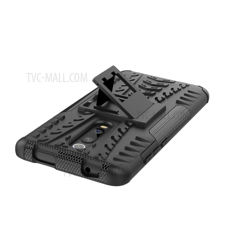 Tyre Pattern PC +TPU Hybrid Back Case with Kickstand for Xiaomi Redmi K30/K30 5G - Black-7