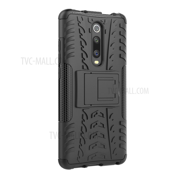 Tyre Pattern PC +TPU Hybrid Back Case with Kickstand for Xiaomi Redmi K30/K30 5G - Black-8