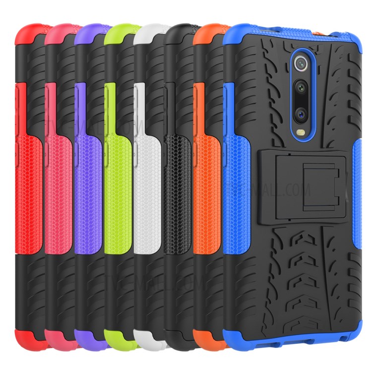 Tyre Pattern PC +TPU Hybrid Back Case with Kickstand for Xiaomi Redmi K30/K30 5G - Black-9