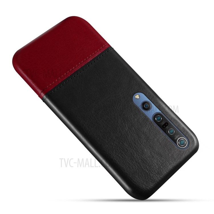 KSQ Dual-color Splicing PU Leather Coated PC Back Case for Xiaomi Mi 10/Mi 10 Pro - Black/Wine Red-2