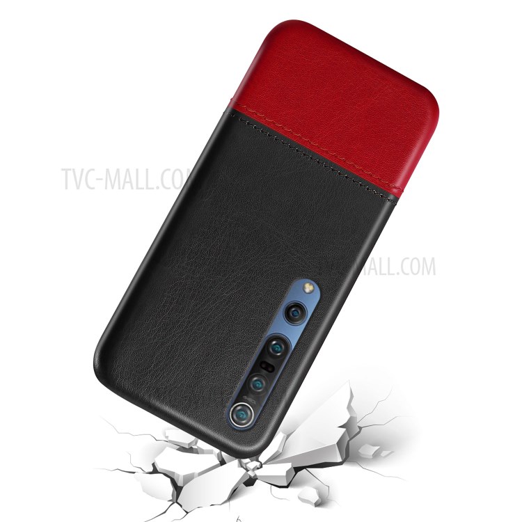 KSQ Dual-color Splicing PU Leather Coated PC Back Case for Xiaomi Mi 10/Mi 10 Pro - Black/Wine Red-5