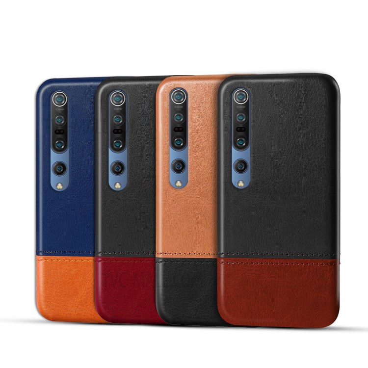 KSQ Dual-color Splicing PU Leather Coated PC Back Case for Xiaomi Mi 10/Mi 10 Pro - Black/Wine Red-6