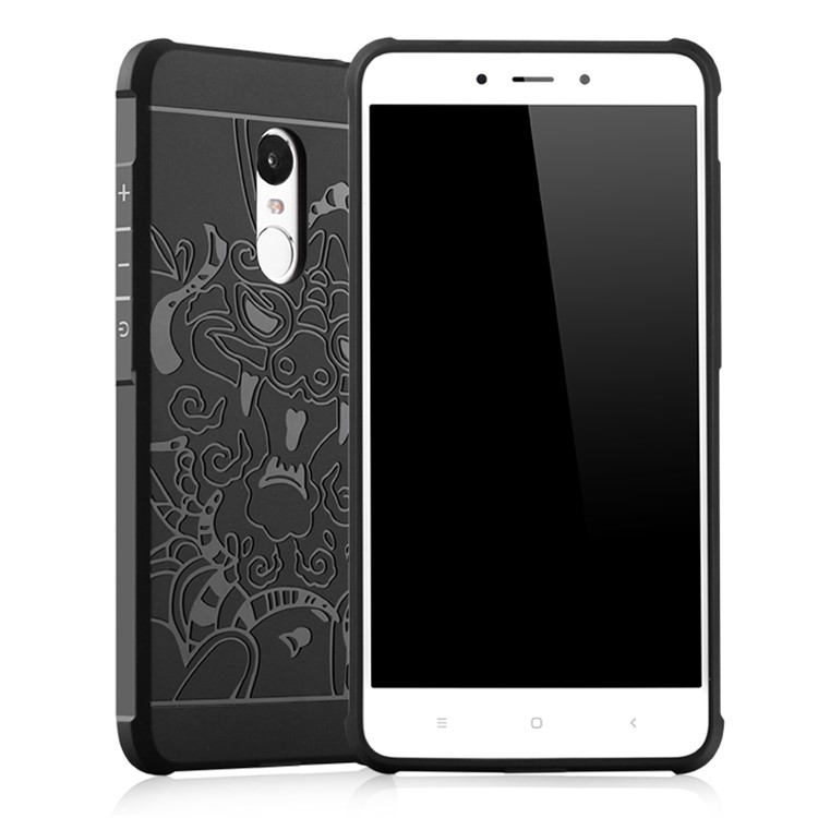 Auspicious Dragon Pattern Drop-proof Imprint TPU Case for Xiaomi Redmi Note 4 - Black-1