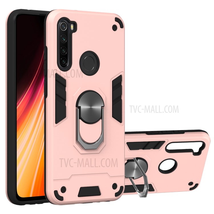 2 in 1 Armor Phone Cover PC+TPU Combo Shell with Ring Kickstand for Xiaomi Redmi Note 8 - Rose Gold-1