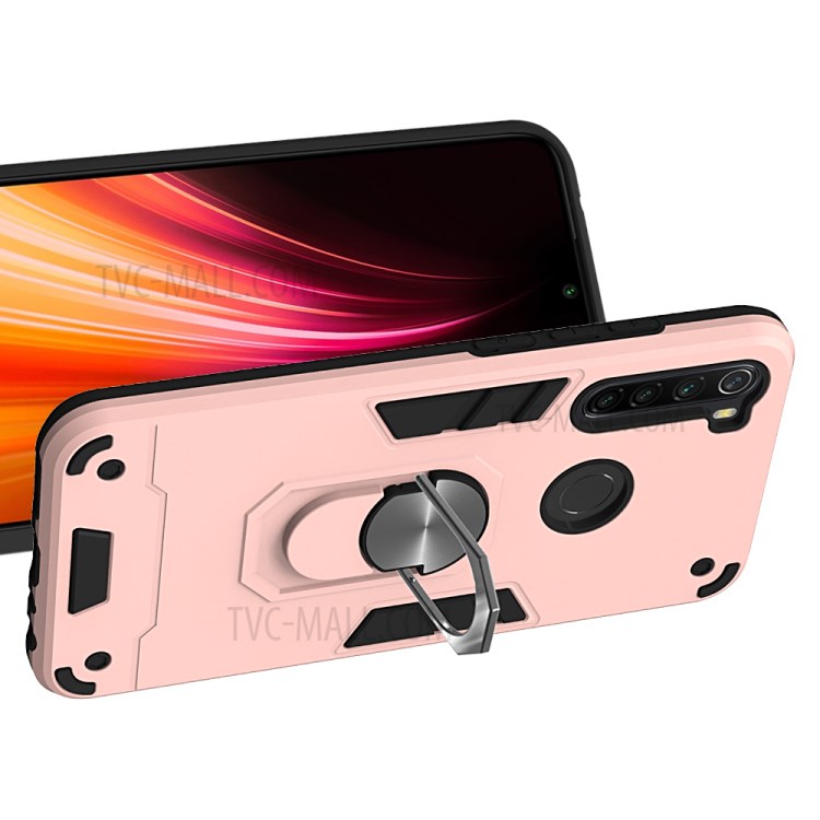 2 in 1 Armor Phone Cover PC+TPU Combo Shell with Ring Kickstand for Xiaomi Redmi Note 8 - Rose Gold-3