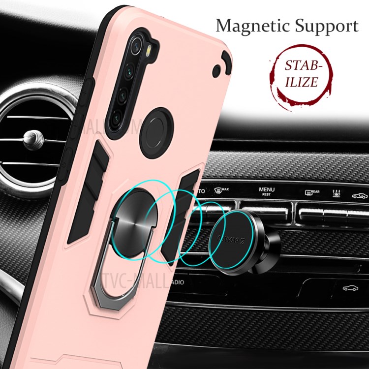 2 in 1 Armor Phone Cover PC+TPU Combo Shell with Ring Kickstand for Xiaomi Redmi Note 8 - Rose Gold-5