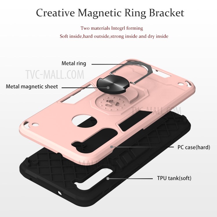 2 in 1 Armor Phone Cover PC+TPU Combo Shell with Ring Kickstand for Xiaomi Redmi Note 8 - Rose Gold-6