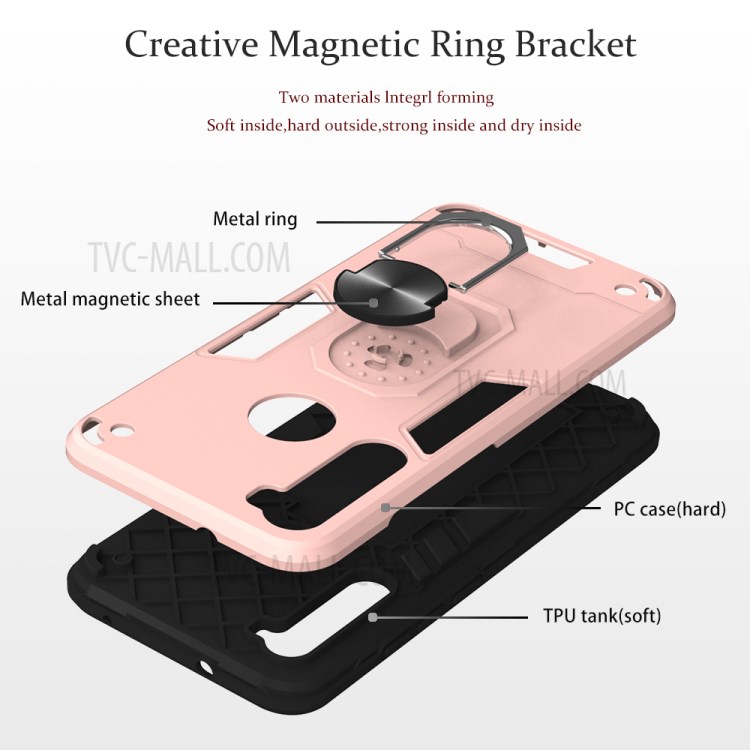 2 in 1 Armor Phone Cover PC+TPU Combo Shell with Ring Kickstand for Xiaomi Redmi Note 8 - Rose Gold-6