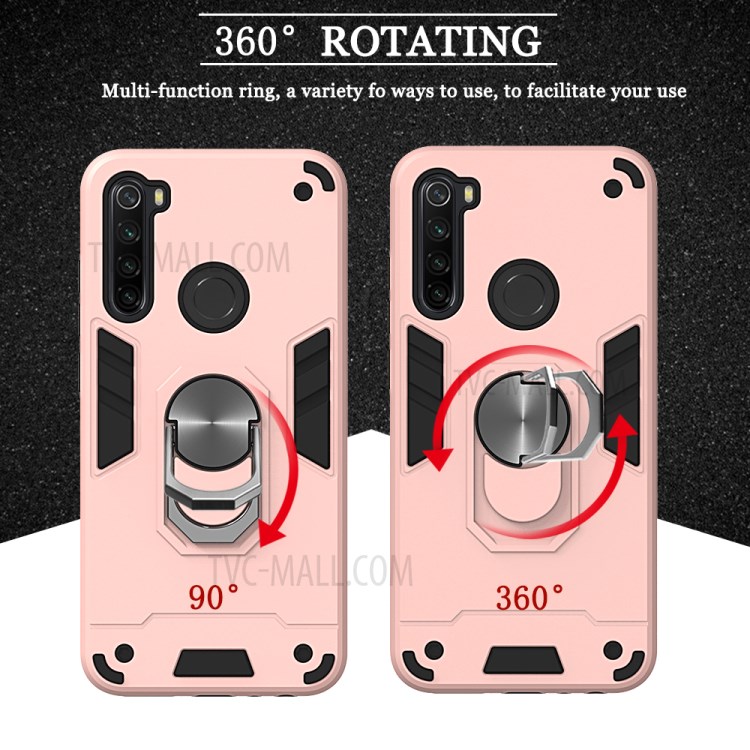 2 in 1 Armor Phone Cover PC+TPU Combo Shell with Ring Kickstand for Xiaomi Redmi Note 8 - Rose Gold-7