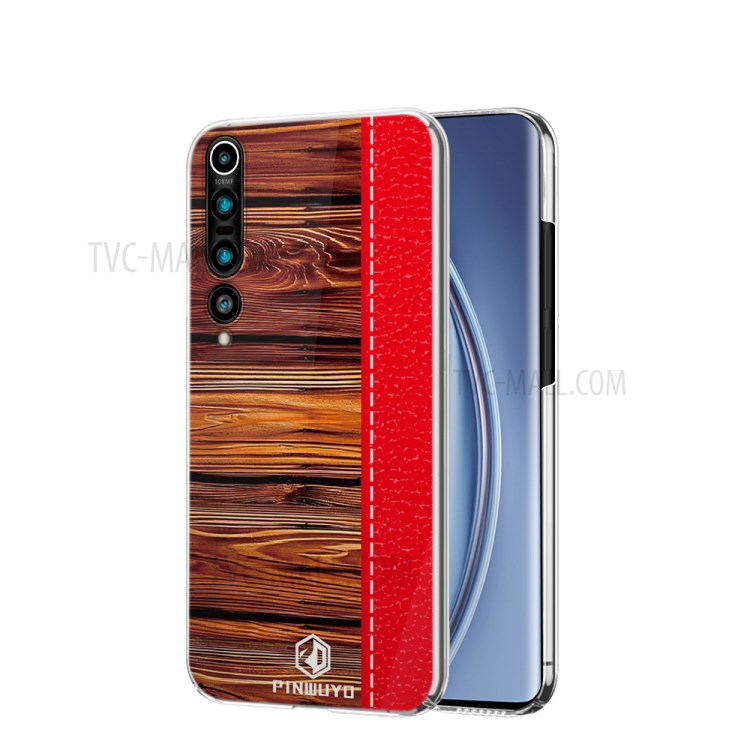 PINWUYO Pin Dun Series Wood Grain Plastic Phone Case for Xiaomi Mi 10 Pro - Red-1