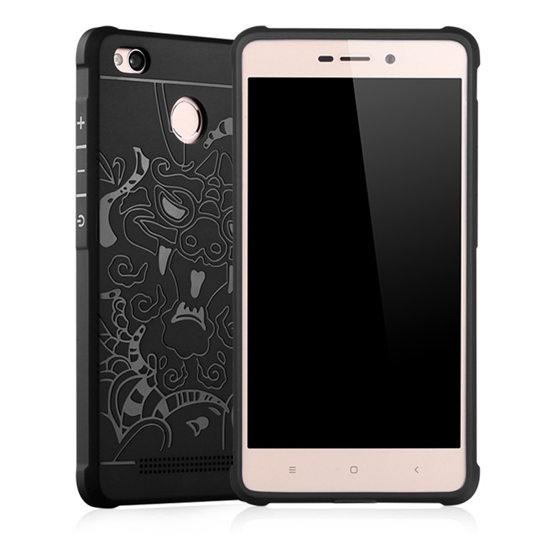 Auspicious Dragon Pattern Drop-proof Imprint TPU Case for Xiaomi Redmi 3s - Black-1