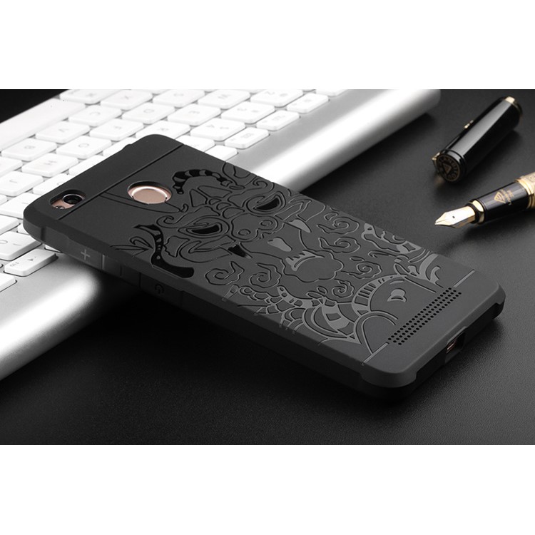 Auspicious Dragon Pattern Drop-proof Imprint TPU Case for Xiaomi Redmi 3s - Black-2