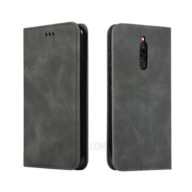 Business Style PU Leather Card Slots Stand Phone Casing for Xiaomi Redmi 8/8A - Black-8