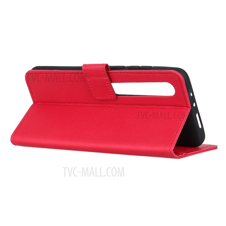 Litchi Grain Leather Wallet Stand Phone Cover for Xiaomi Mi 10 5G/Mi 10 Pro 5G - Red-10