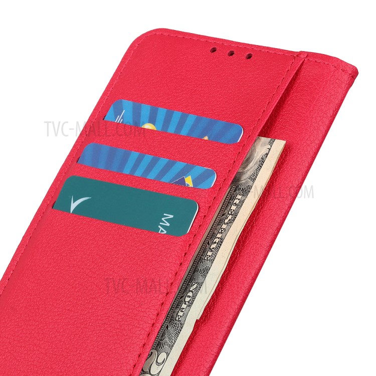 Litchi Grain Leather Wallet Stand Phone Cover for Xiaomi Mi 10 5G/Mi 10 Pro 5G - Red-5