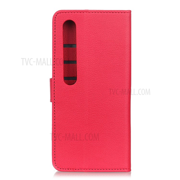 Litchi Grain Leather Wallet Stand Phone Cover for Xiaomi Mi 10 5G/Mi 10 Pro 5G - Red-9