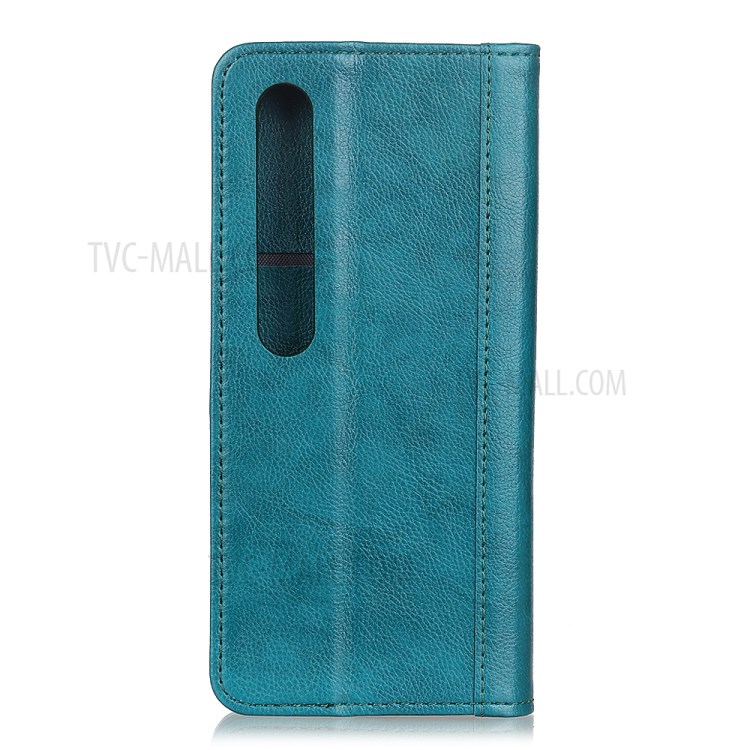 Litchi Grain Auto-absorbed Split Leather Phone Shell for Xiaomi Mi 10 5G/Mi 10 Pro 5G - Green-7