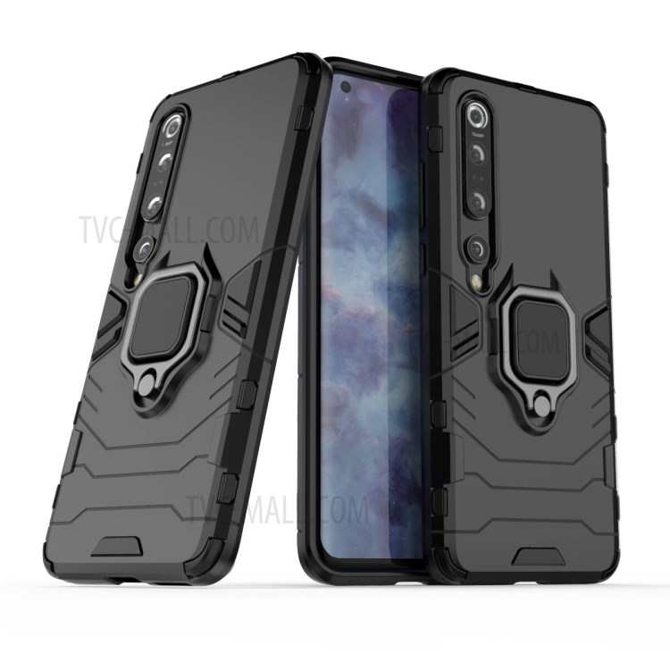 Cool Guard Ring Holder Kickstand PC TPU Hybrid Case Cell Phone Cover for Xiaomi Mi 10 Pro - Black-1