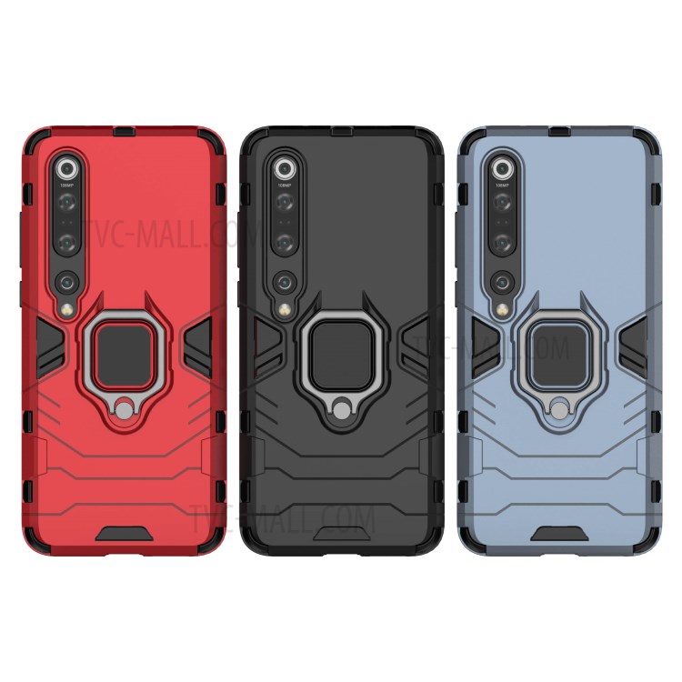 Cool Guard Ring Holder Kickstand PC TPU Hybrid Case Cell Phone Cover for Xiaomi Mi 10 Pro - Black-10