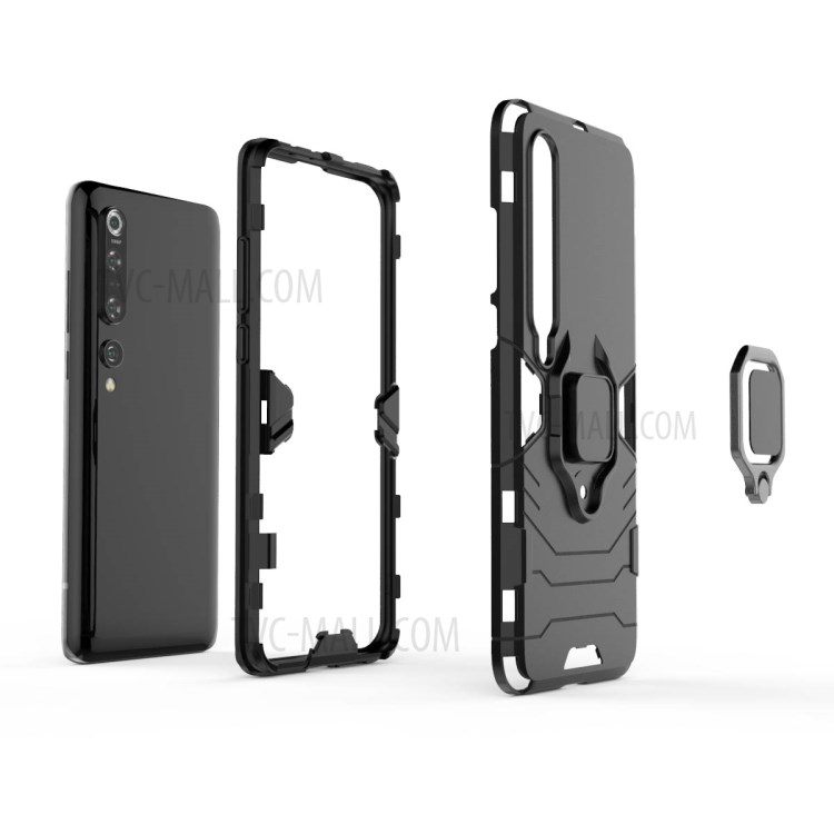 Cool Guard Ring Holder Kickstand PC TPU Hybrid Case Cell Phone Cover for Xiaomi Mi 10 Pro - Black-2