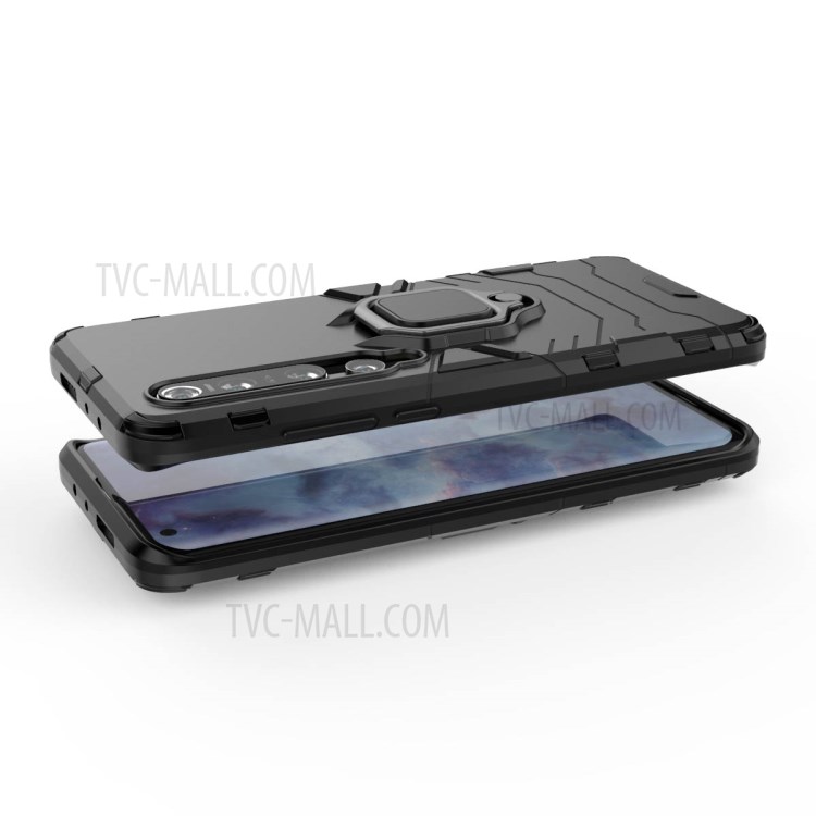 Cool Guard Ring Holder Kickstand PC TPU Hybrid Case Cell Phone Cover for Xiaomi Mi 10 Pro - Black-3