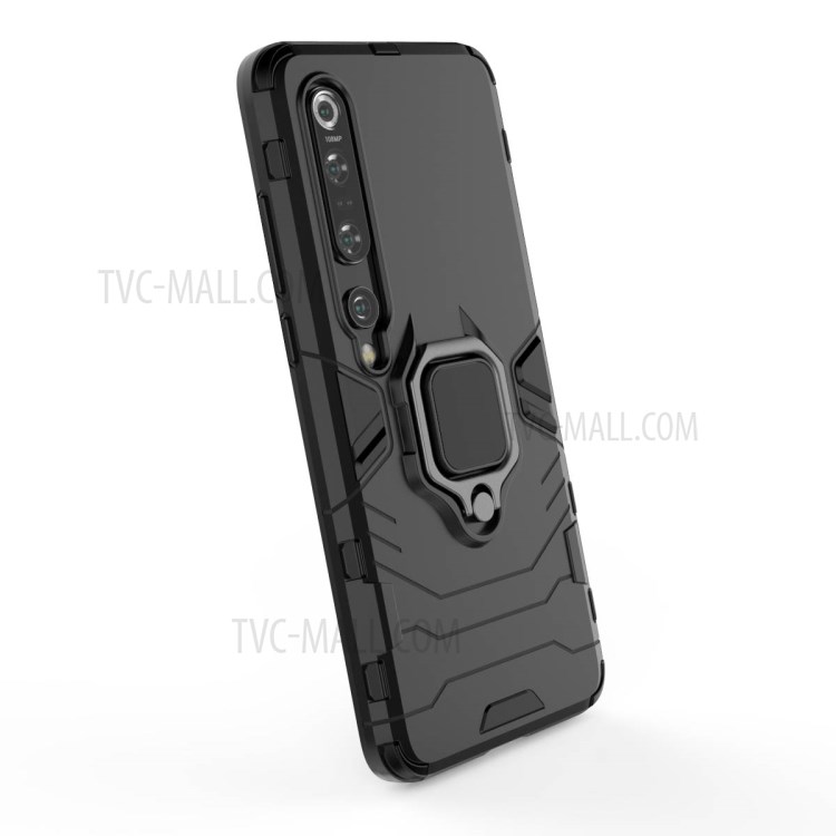 Cool Guard Ring Holder Kickstand PC TPU Hybrid Case Cell Phone Cover for Xiaomi Mi 10 Pro - Black-4
