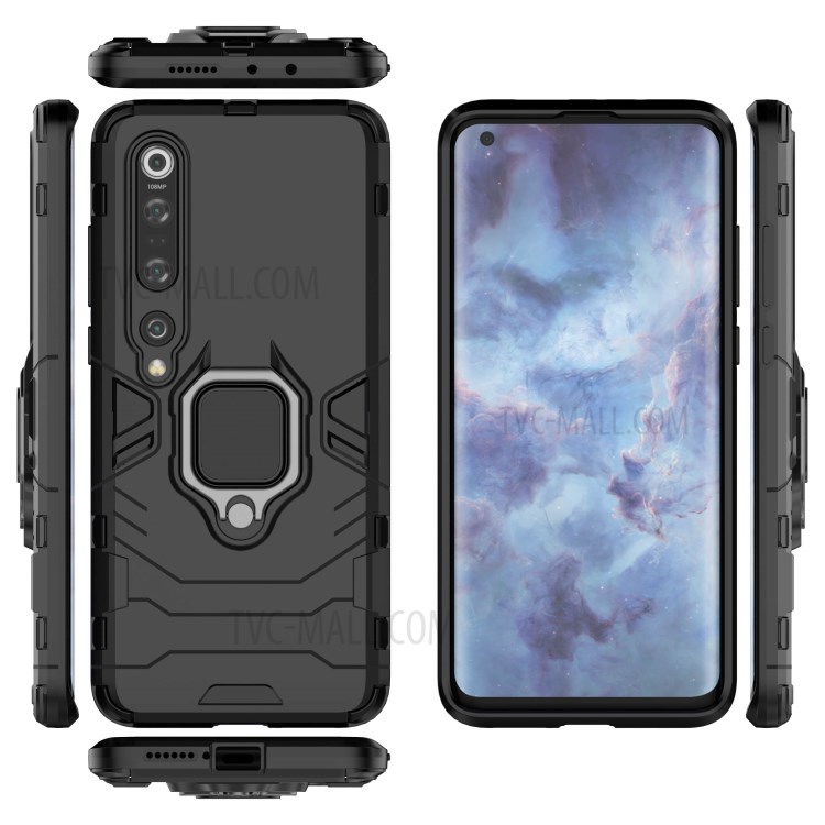 Cool Guard Ring Holder Kickstand PC TPU Hybrid Case Cell Phone Cover for Xiaomi Mi 10 Pro - Black-5