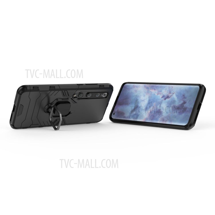 Cool Guard Ring Holder Kickstand PC TPU Hybrid Case Cell Phone Cover for Xiaomi Mi 10 Pro - Black-6