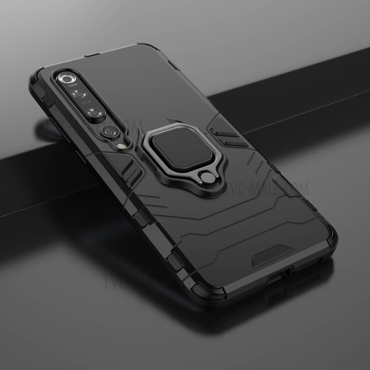 Cool Guard Ring Holder Kickstand PC TPU Hybrid Case Cell Phone Cover for Xiaomi Mi 10 Pro - Black-7