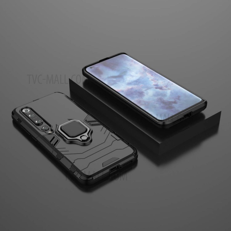 Cool Guard Ring Holder Kickstand PC TPU Hybrid Case Cell Phone Cover for Xiaomi Mi 10 Pro - Black-8