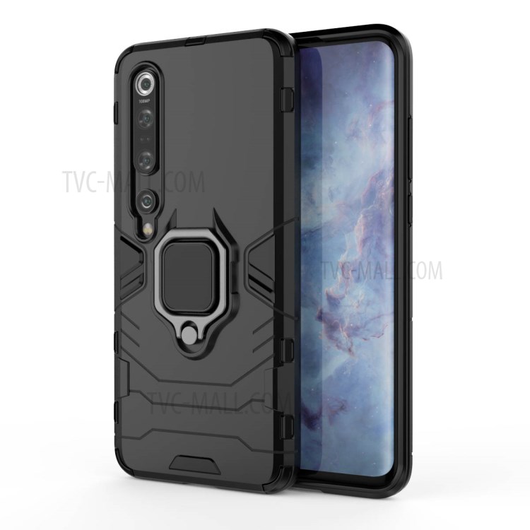Cool Guard Ring Holder Kickstand PC TPU Hybrid Case Cell Phone Cover for Xiaomi Mi 10 Pro - Black-9