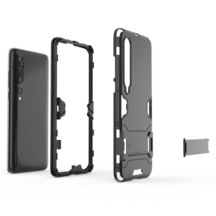 2 em 1 Plástico + Shell de Telefone TPU Com Carcaça de Kickstand Para Xiaomi Mi 10 - Preto-2