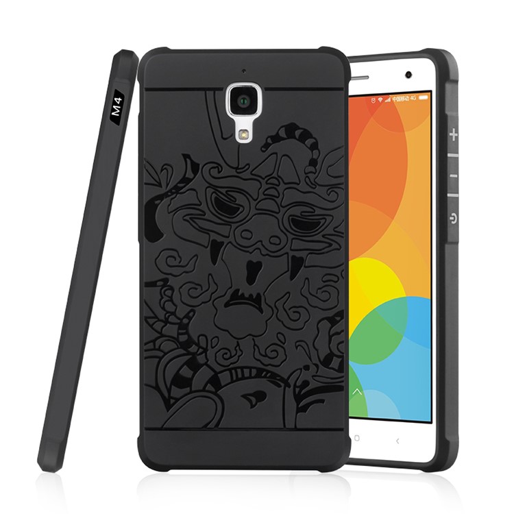 Auspicious Dragon Pattern Drop-proof Imprint TPU Case for Xiaomi Mi 4 - Black-1