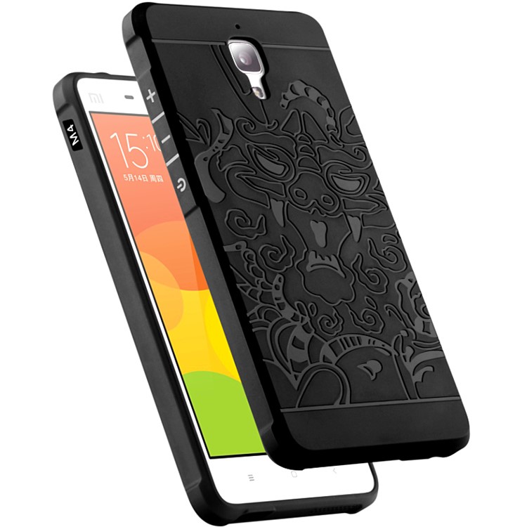 Auspicious Dragon Pattern Drop-proof Imprint TPU Case for Xiaomi Mi 4 - Black-3