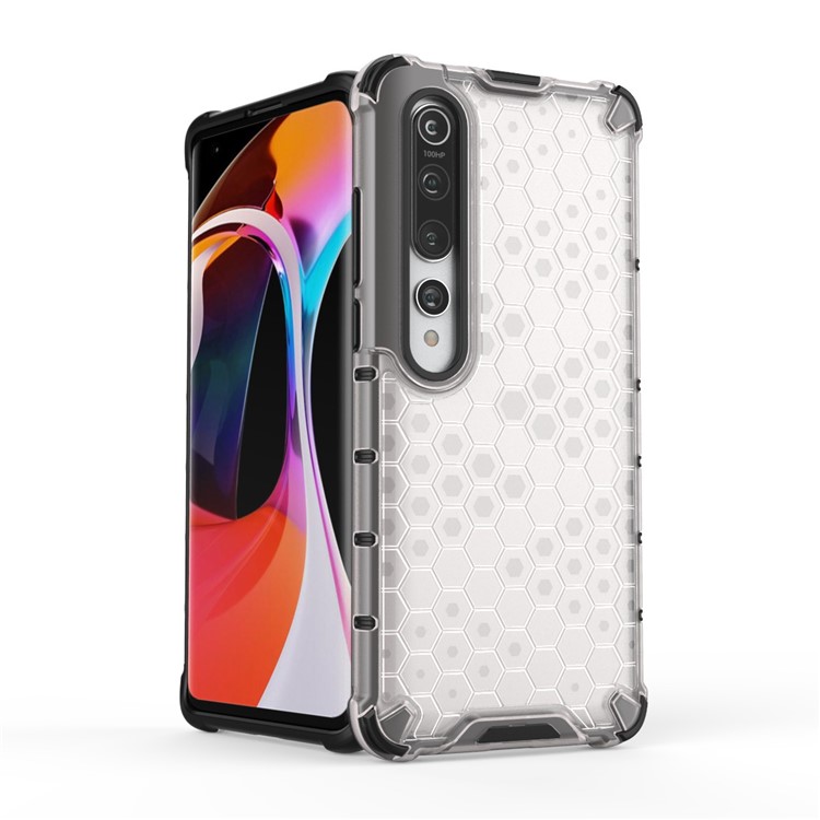 À Prova De Choque Padrão De Favo De Mel Caso De Combinação TPU + PC Para Xiaomi MI 10 - Branco-2