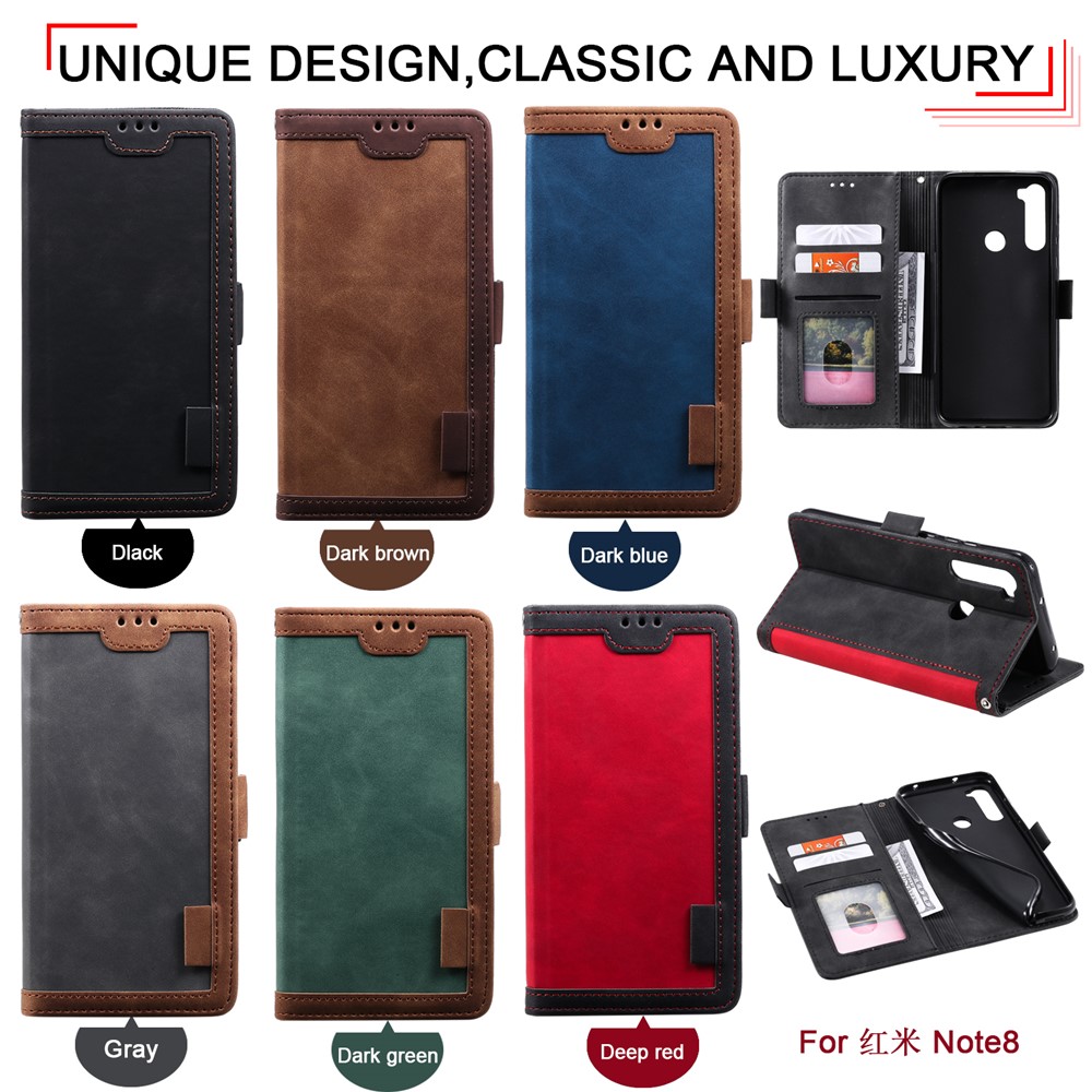 Splicing Style Wallet Stand Leather Case Cover for Xiaomi Redmi Note 8 - Blue-10