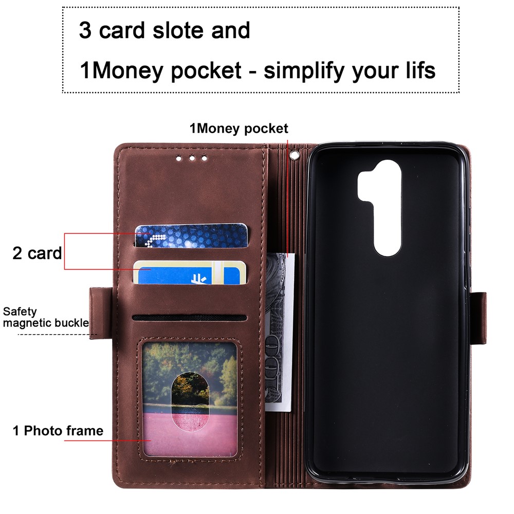 Vintage Splicing Style Wallet Stand Leather Phone Cover for Xiaomi Redmi Note 8 Pro - Brown-9