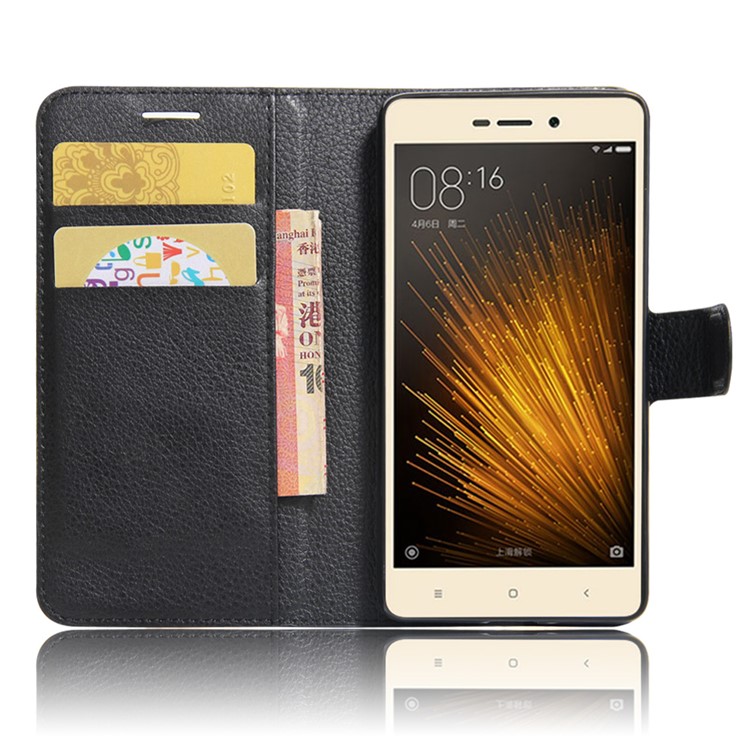 Lychee Skin Wallet Leather Stand Case for Xiaomi Redmi 3x - Black-5