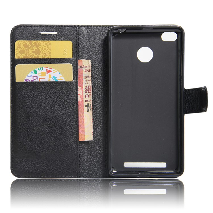 Lychee Skin Wallet Leather Stand Case for Xiaomi Redmi 3x - Black-6