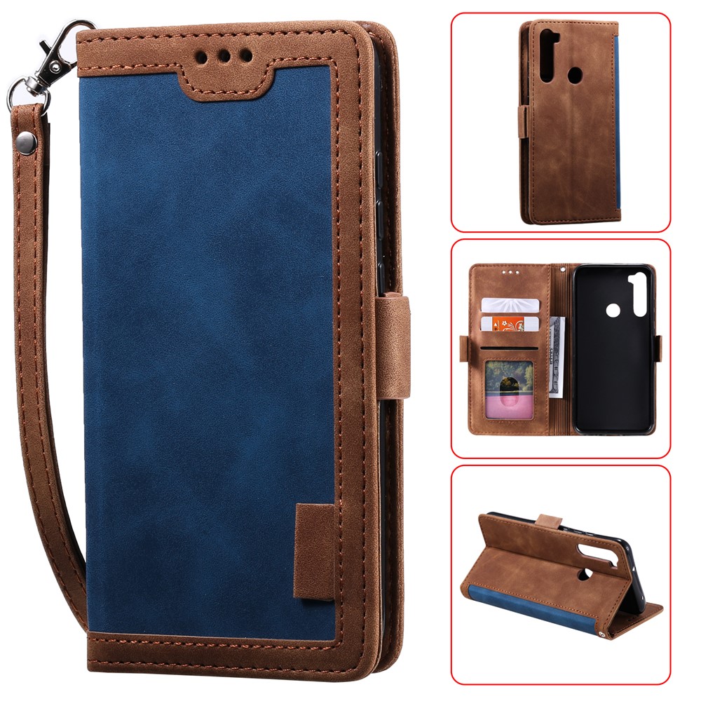 Vintage-Splicing Artmappe Standplatz-Ledertelefonabdeckung Für Xiaomi Redmi Note 8T - Blau-1