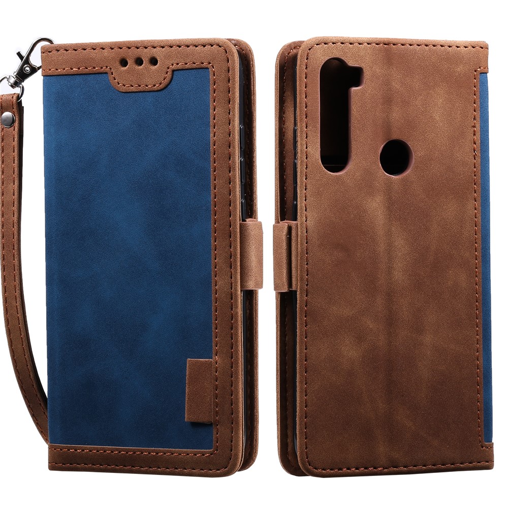 Portefeuille de Style Épissage Vintage Cover Téléphone en Cuir Pour Xiaomi Redmi Note 8T - Bleu