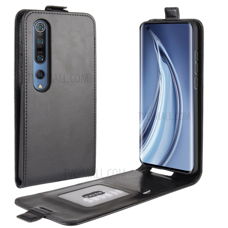Vertical Flip Crazy Horse Card Holder Leather Cover for Xiaomi Mi 10/Mi 10 Pro - Black-1