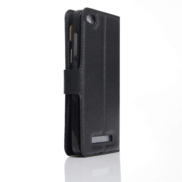 Lychee Skin Wallet Leather Stand Case for Xiaomi Redmi 4a - Black-3