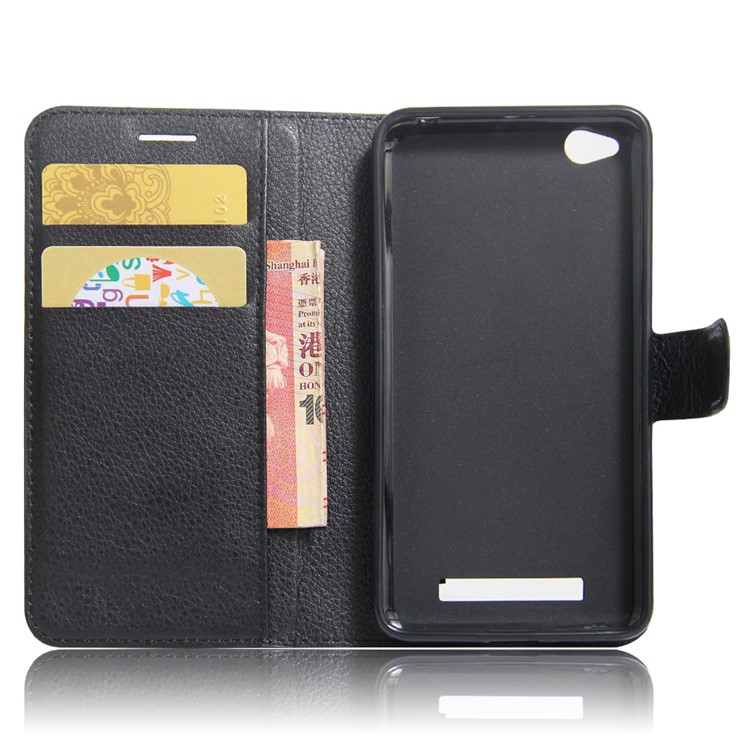Lychee Skin Wallet Leather Stand Case for Xiaomi Redmi 4a - Black-6