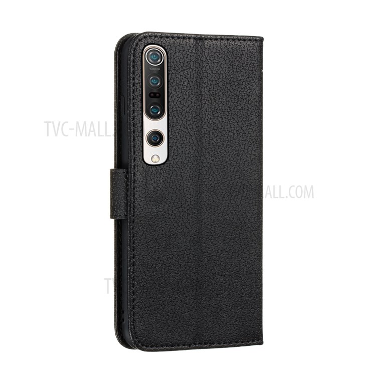 Imprint Feather Pattern Litchi Skin Leather Wallet Case for Xiaomi Mi 10/Mi 10 Pro - Black-4