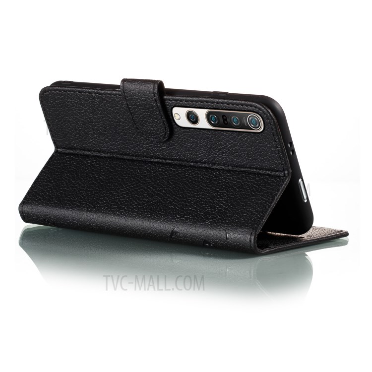 Imprint Feather Pattern Litchi Skin Leather Wallet Case for Xiaomi Mi 10/Mi 10 Pro - Black-6